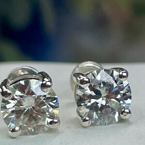Certified 2ct Diamond Studs 925 Silver Earrings. Screw-back style